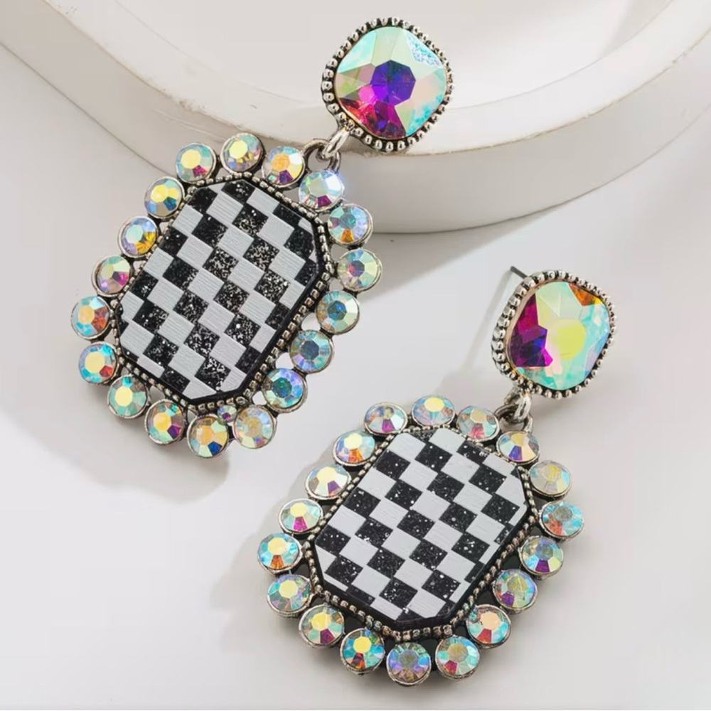 Iridescent Checkered Drop Earrings